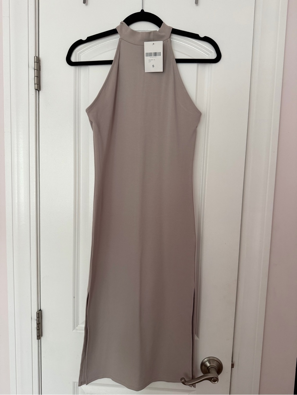 Slim Halter Midi Dress in Taupe
